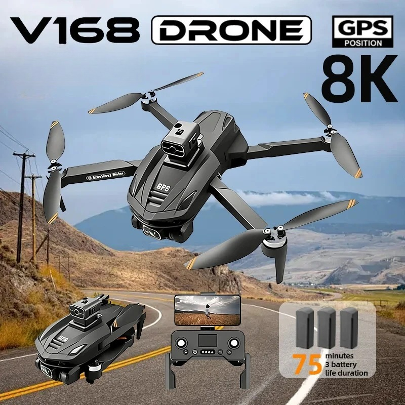 Drone Photogrammetry - オリジナルV168 GPS搭載プロフェッショナルドローン。8K HD空撮カメラ、5G Wi-Fi、ブラシレスモーター、障害物回避機能、折りたたみ式RCクアッドコプター。