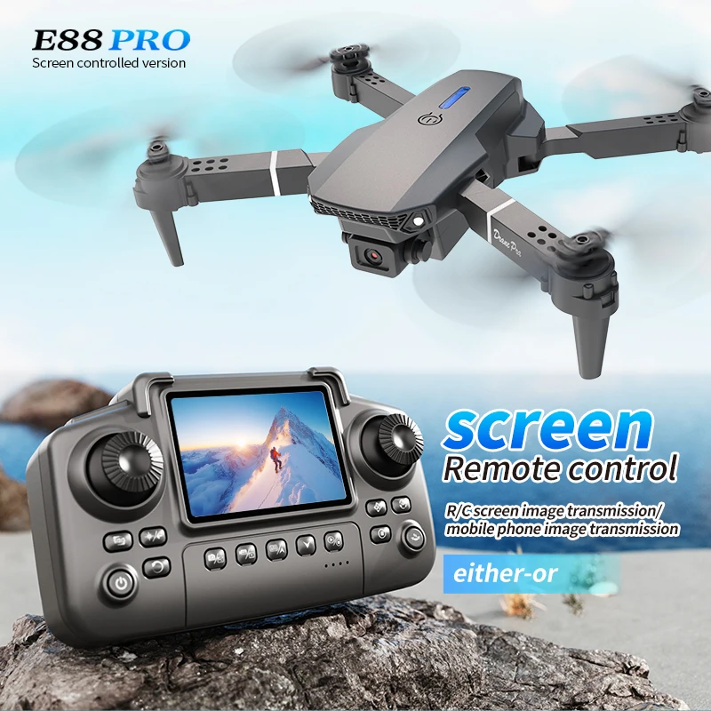 Drone Photogrammetry - プロフェッショナルE88 PROドローン、スクリーン付き8K HDカメラ、WiFi FPV、折りたたみ式RCクアッドコプター、子供と大人向けのアウトドアギフト