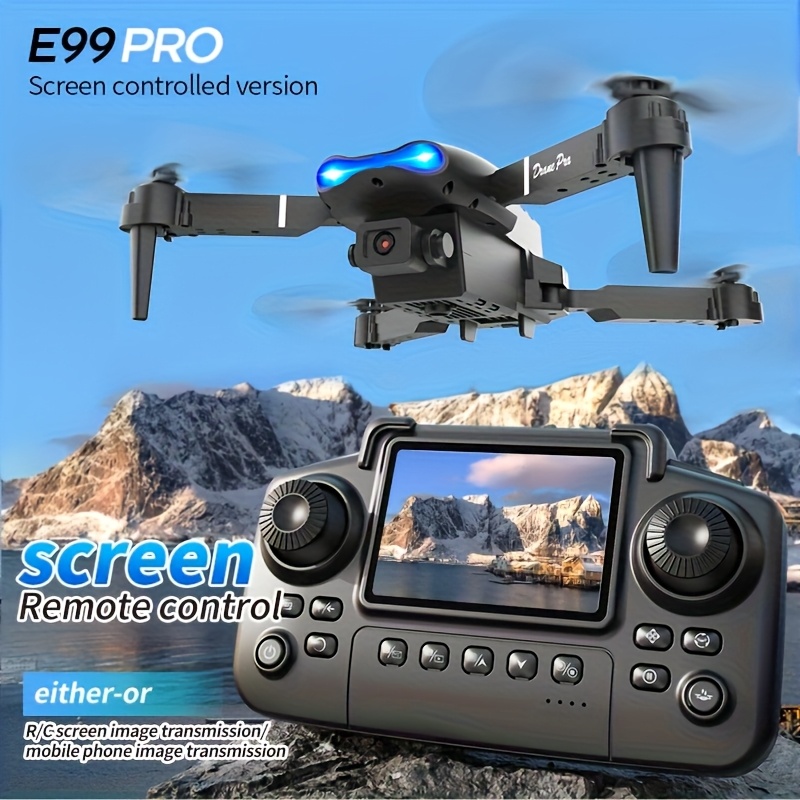 Drone Lidar - E99 PRO MAX：デュアルHDカメラ、画面付きリモコン、2つのバッテリー、合計40分の飛行時間、ワンキーで帰還、LEDライト、予備プロペラ、プロペラガード、修理用ツールキットを搭載した折りたたみ式ドローン。大人向けのブラックフライデーやクリスマスギフトに最適。